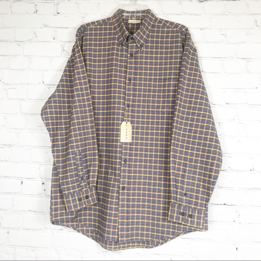 J. Khaki Button Up Blue and Yellow Shirt